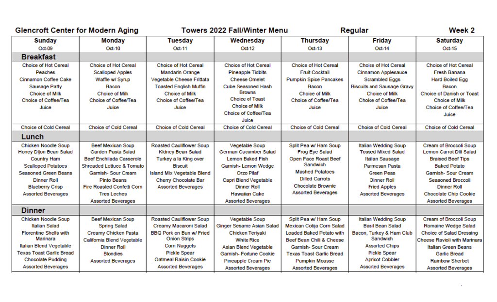 Meal Plan - Glencroft Living